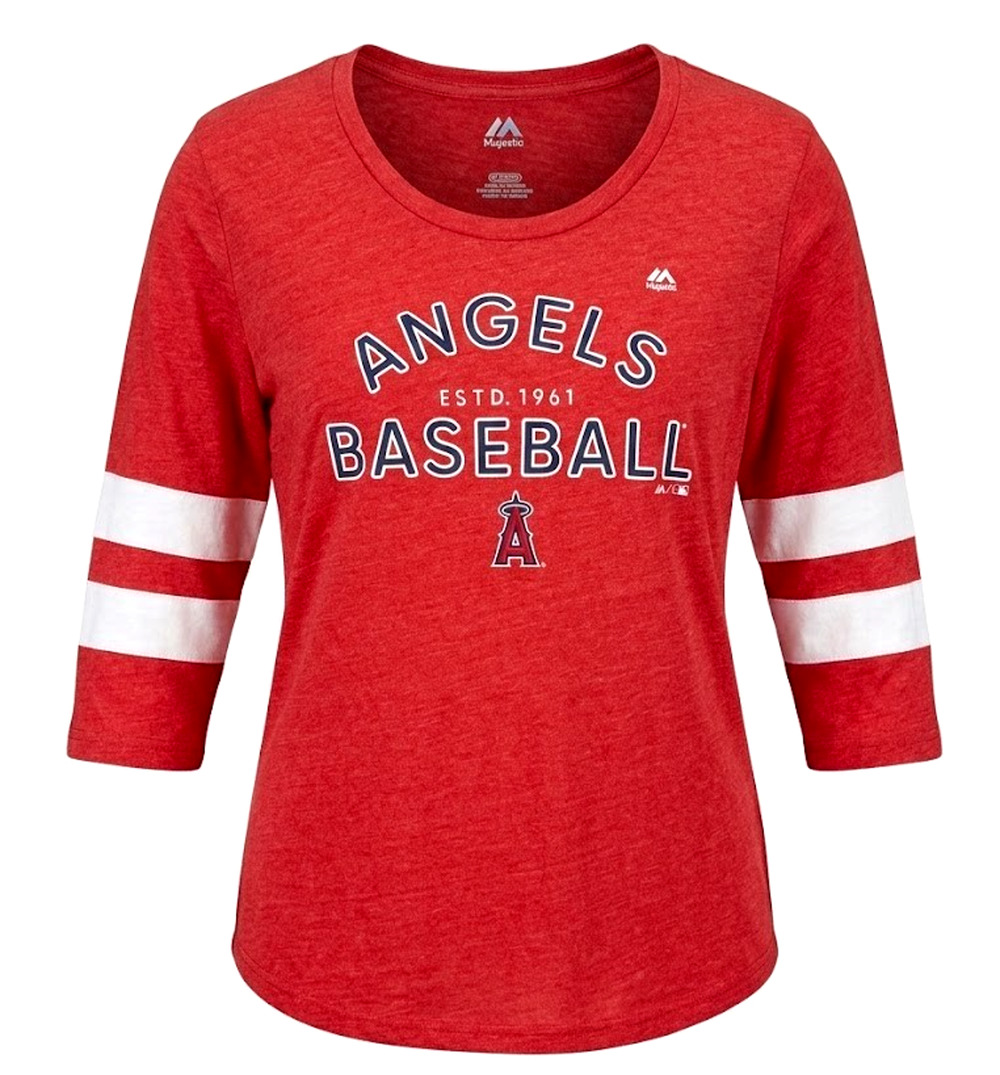 Majestic Los Angeles Angels Womens Shirt XL Red 3/4 Sleeve Baseball Graphic